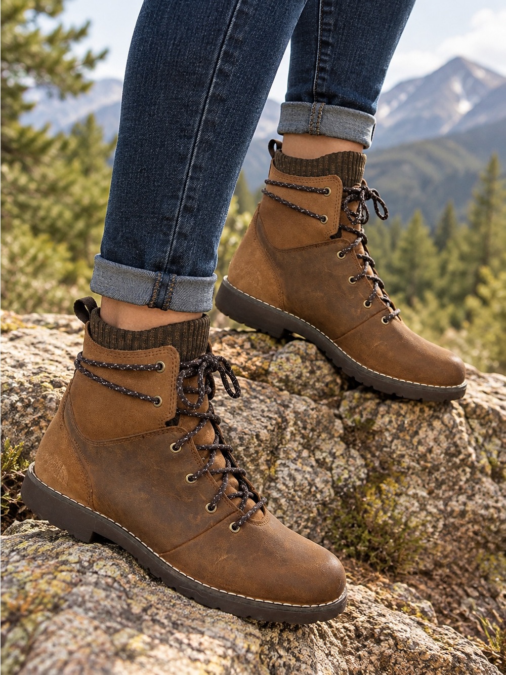 NORTH FACE Ballard Lace III Waterproof Brown Leather Ankle Boots Hiking Outdoor